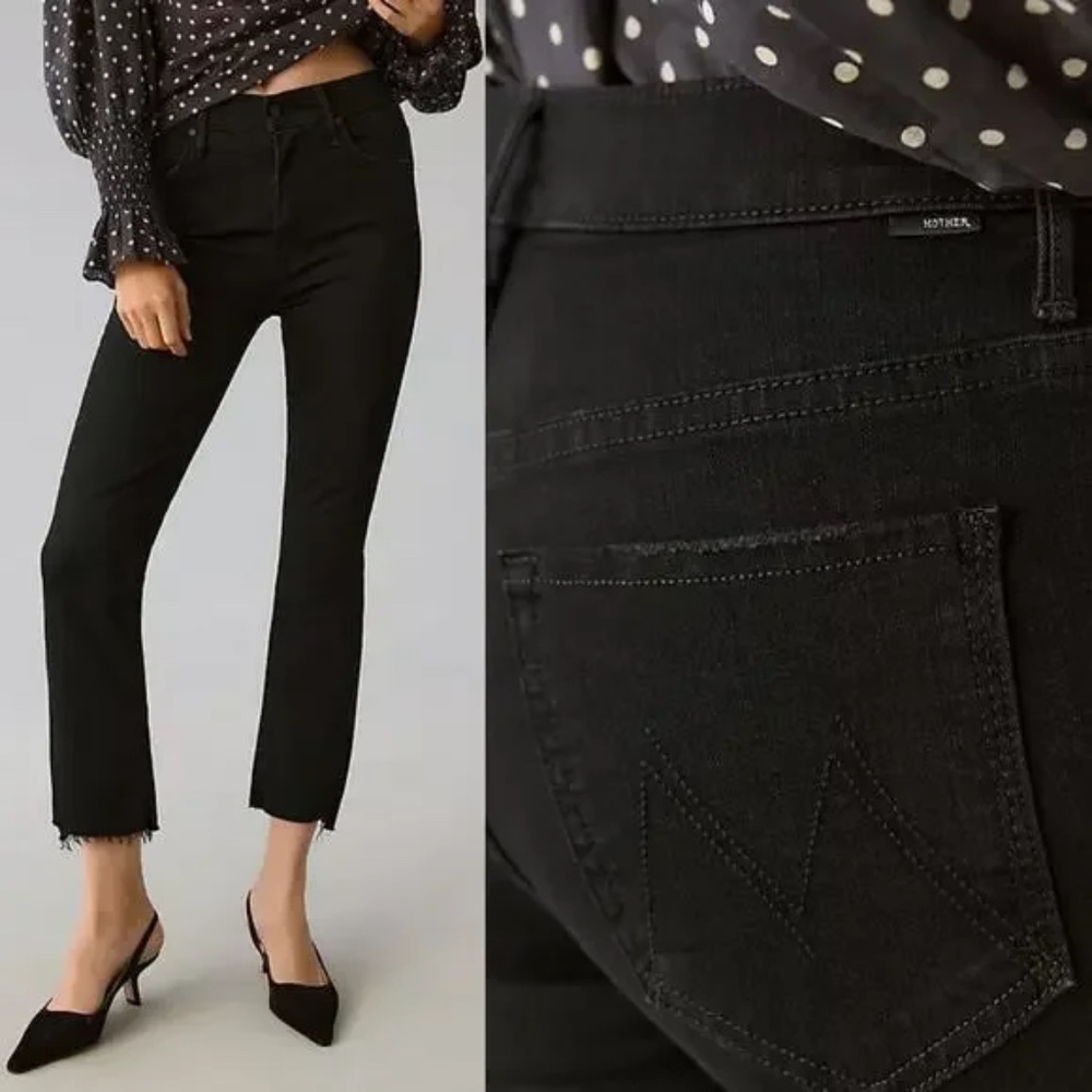 MOTHER The Insider High Rise Crop Step Fray Bootcut Jeans Size 27 Black Designer